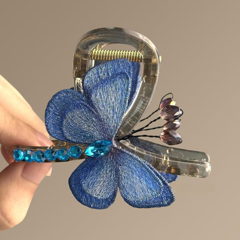 Retro Style Embroidered Butterfly Half-Up Shark Clip Hair Accessories