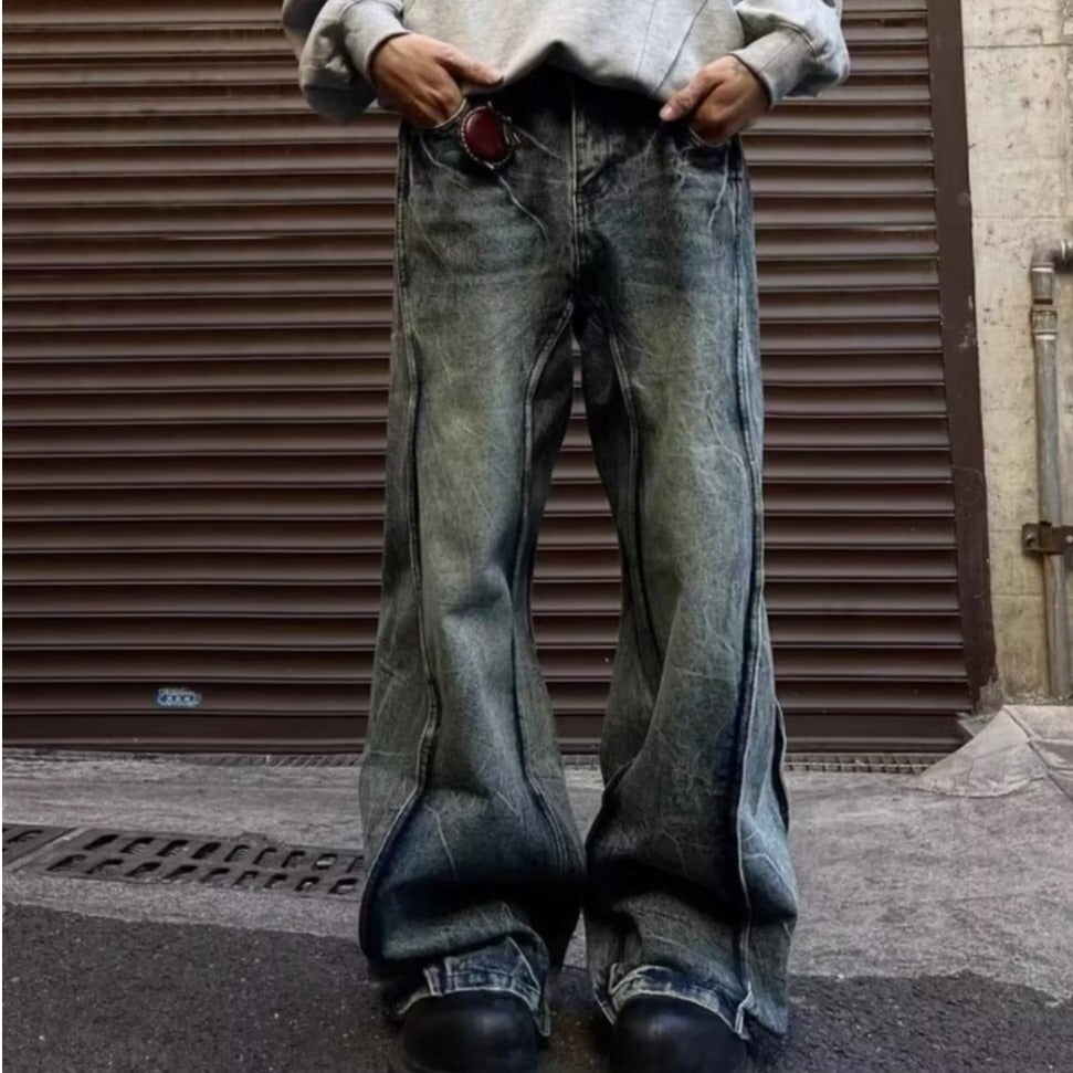 Hommes style américain Lightning-Stripe Mid-Rise Stretch Jeans