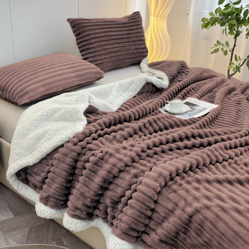 Couverture à double couche en lambswool rayé