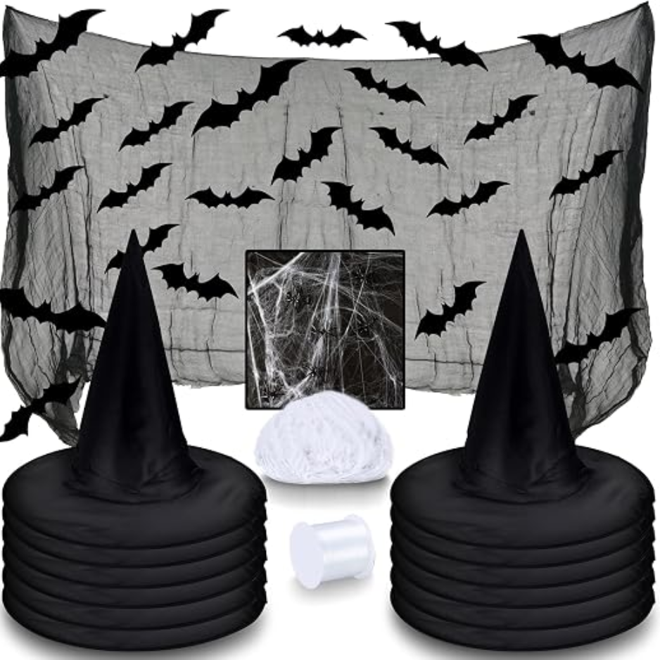 12Pcs Chapeaux de sorcière d'Halloween Décorations avec araignée Web