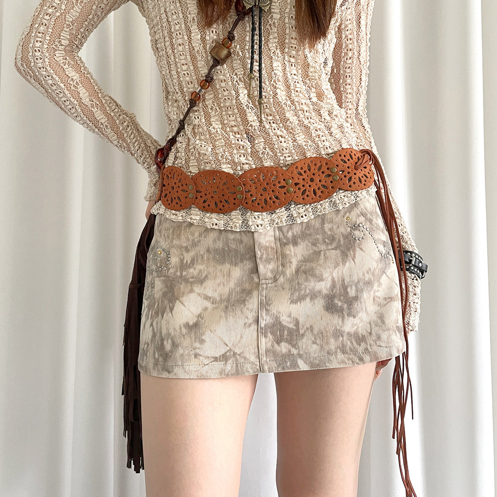 Accessoire de ceinture de denim marron rétro