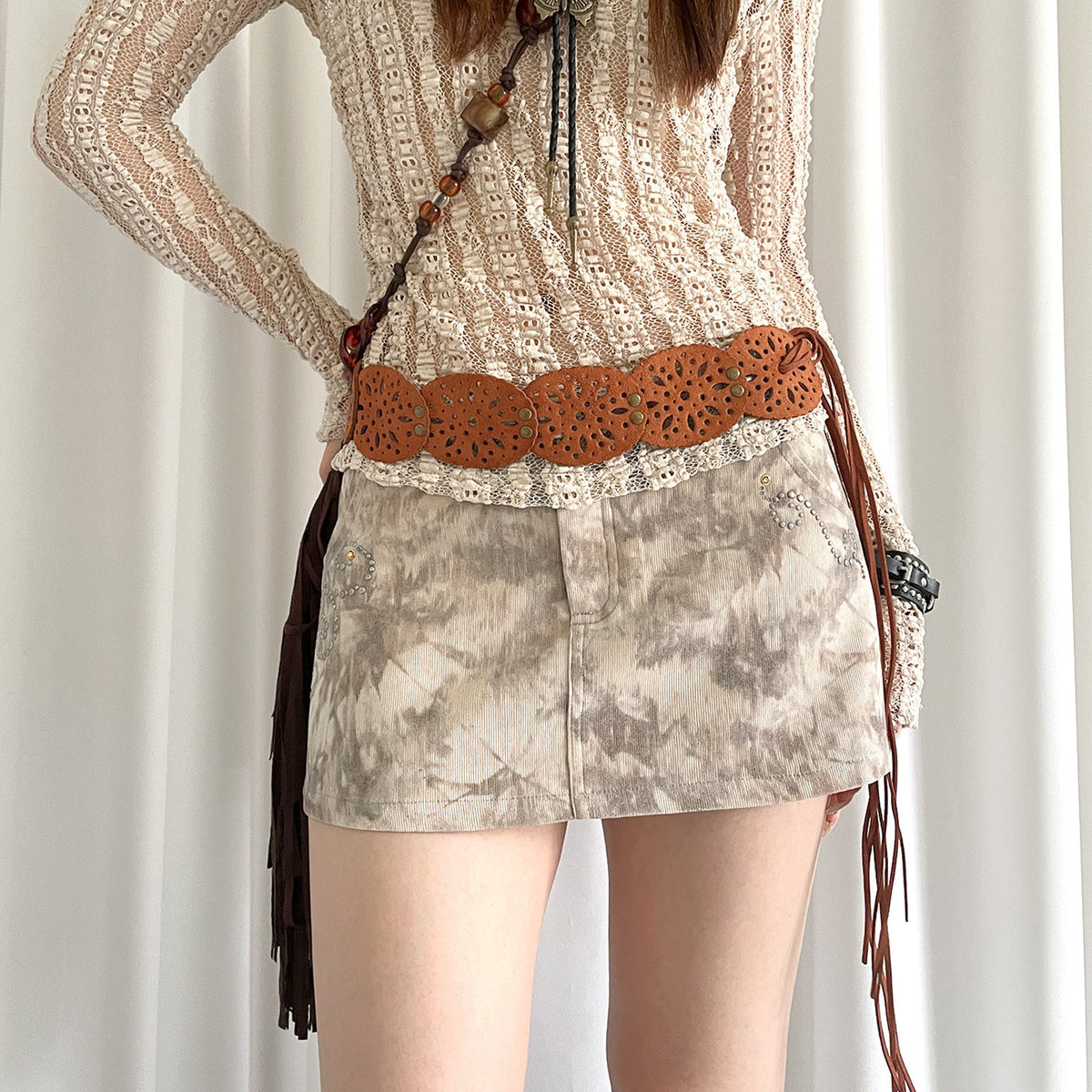 Accessoire de ceinture de denim marron rétro