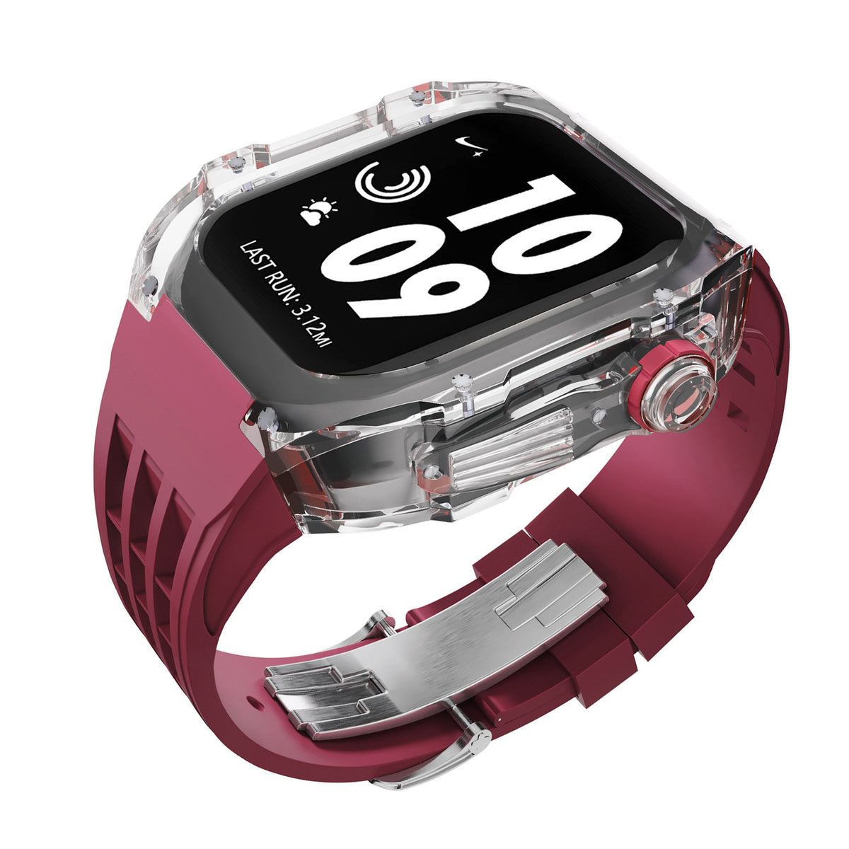 Boîtier cristal transparent Bracelet en caoutchouc fluoré
