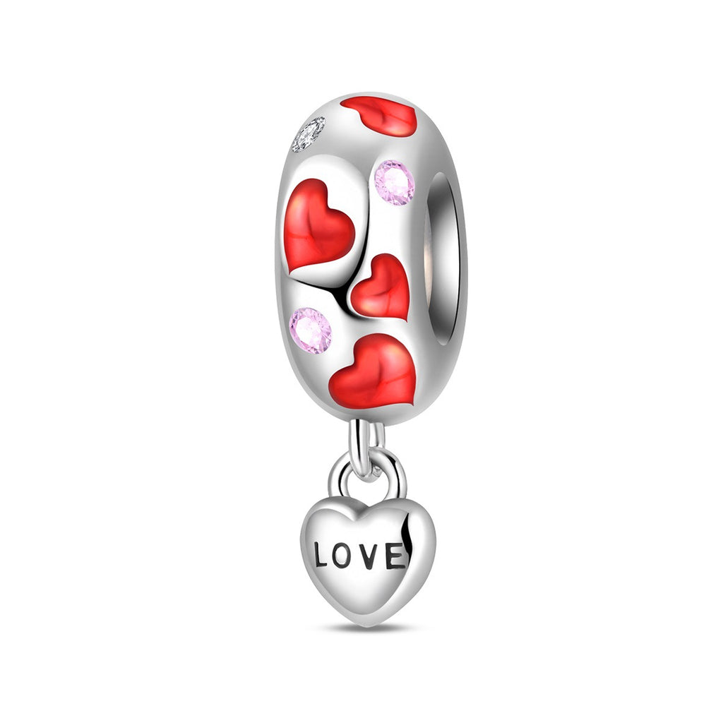 Bracelet bricolage avec perles roses en forme de cœur et accessoires pendentif