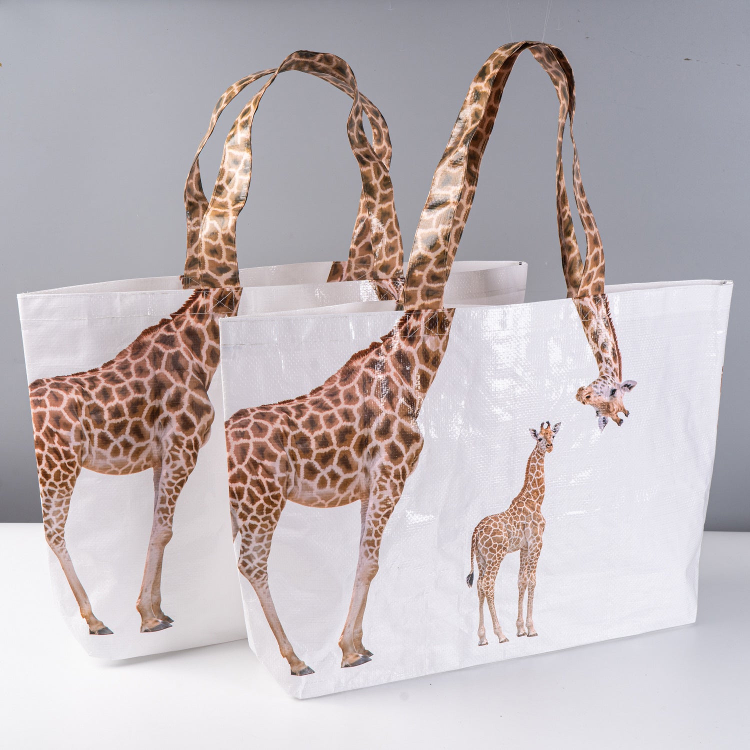 Tonte tissée avec le design de girafe Finition stratifiée Sac d'achat de grande capacité