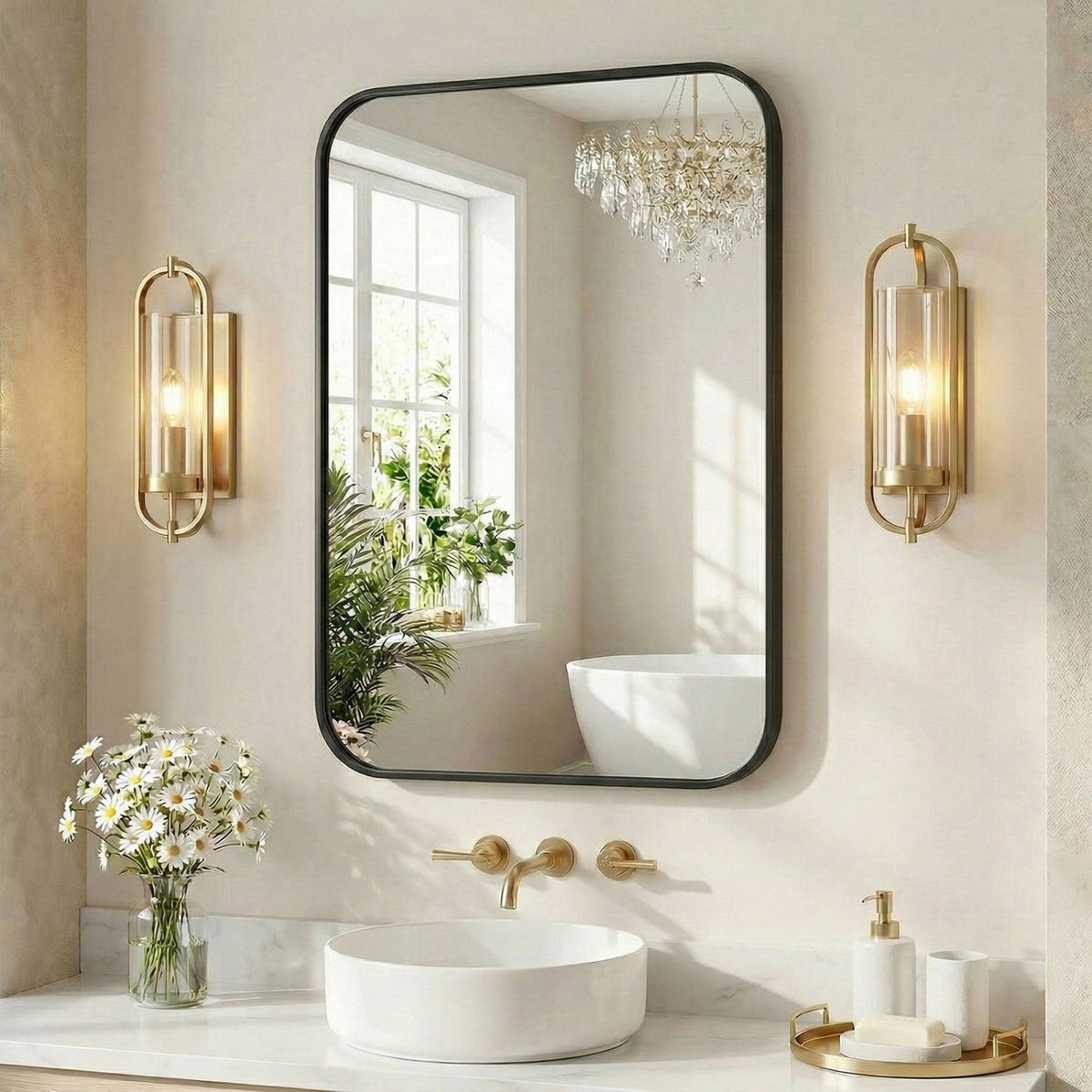Miroir mural avec cadre en métal rectangulaire