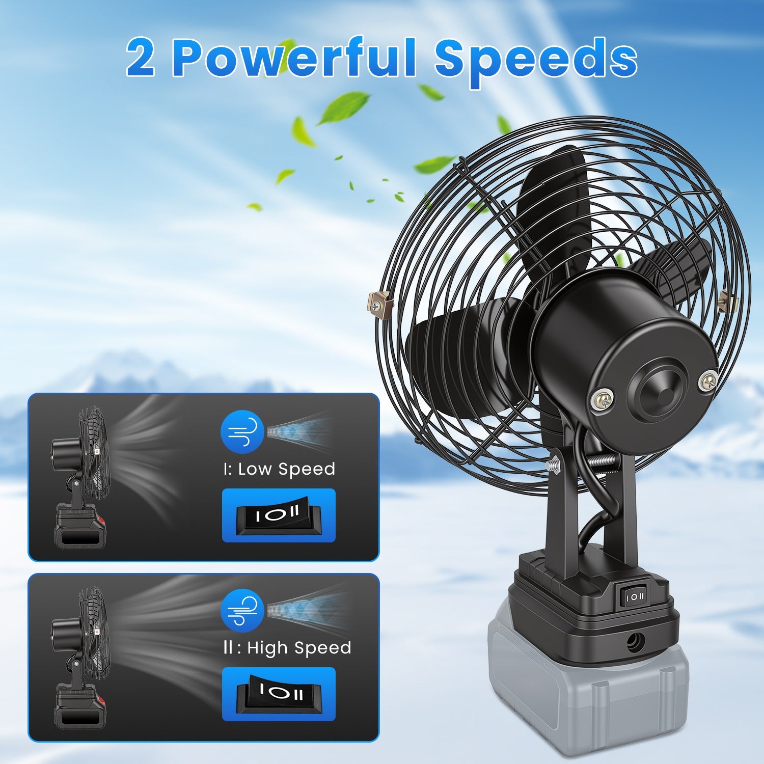 1Pc 9.06 Ventilateur d'emploi portable compatible avec un ventilateur d'atelier sans fil de batterie 21V avec 2 S
