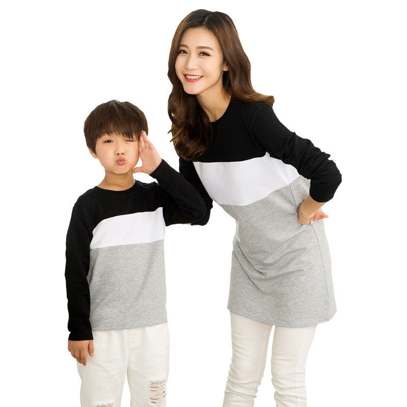 Colorblock Long-Sleeve T-Shirt for a Family of Four Couples