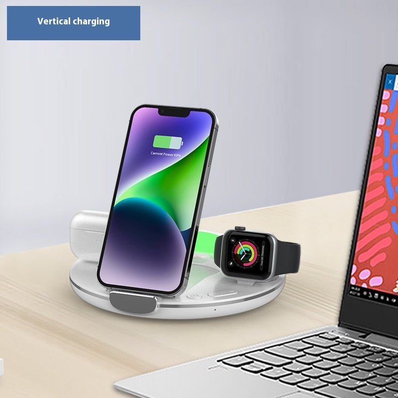 Support de téléphone de bureau vertical pliant sans fil trois en un