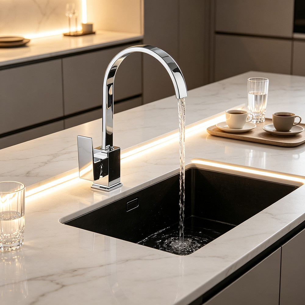 Chrome Kitchen Sink Mixer Tap Waterfall Single Lever Swivel Monobloc