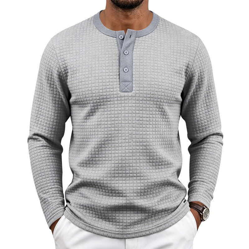 Homme Retro Jacquard Plaid Plongé manches longues Fit Henley T-shirt
