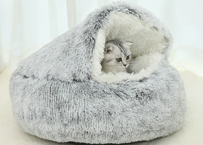 Lits de chat en peluche aux cheveux longs semi-fermés à l'épreuve du vent
