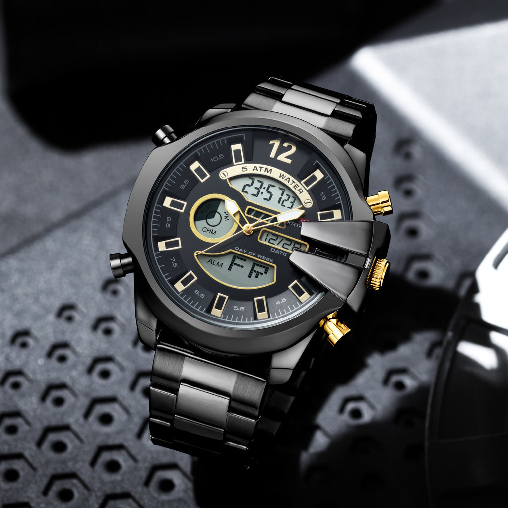Homme double affichage réveil Led Sports Montre en acier étanche