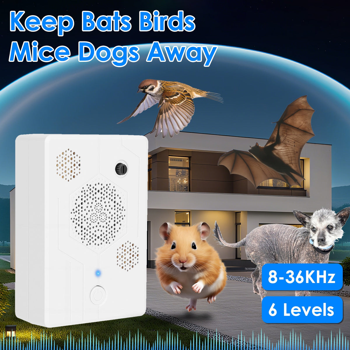 2Pack Rechargeable Ultrasonic Bat Repulsant Intérieur Extérieur de la souris d'oiseau Déterrer le chien