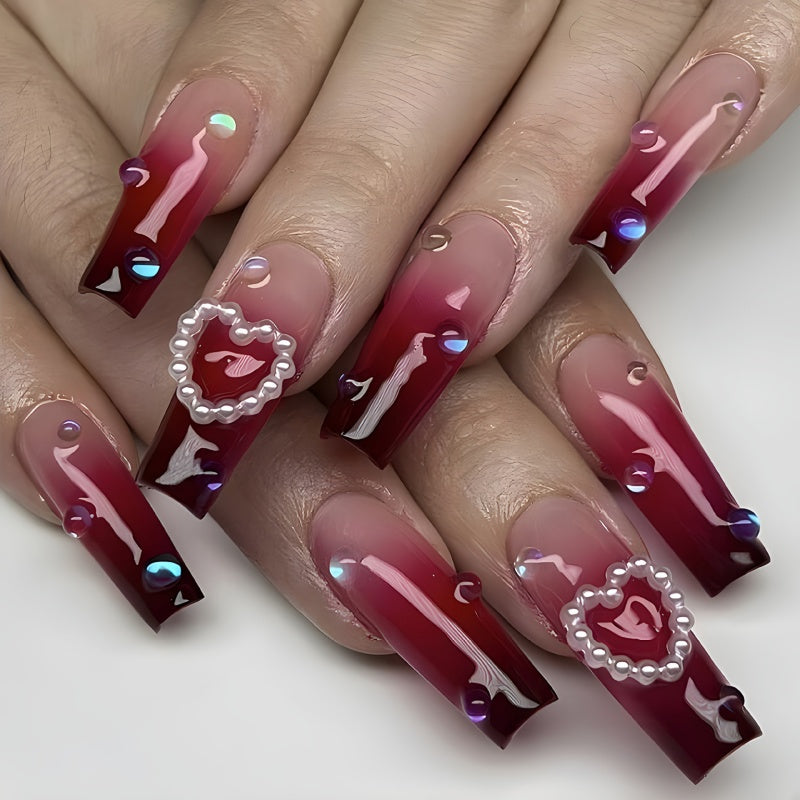 Perle coeur vin rouge Gradient porter faux ongles Conseil