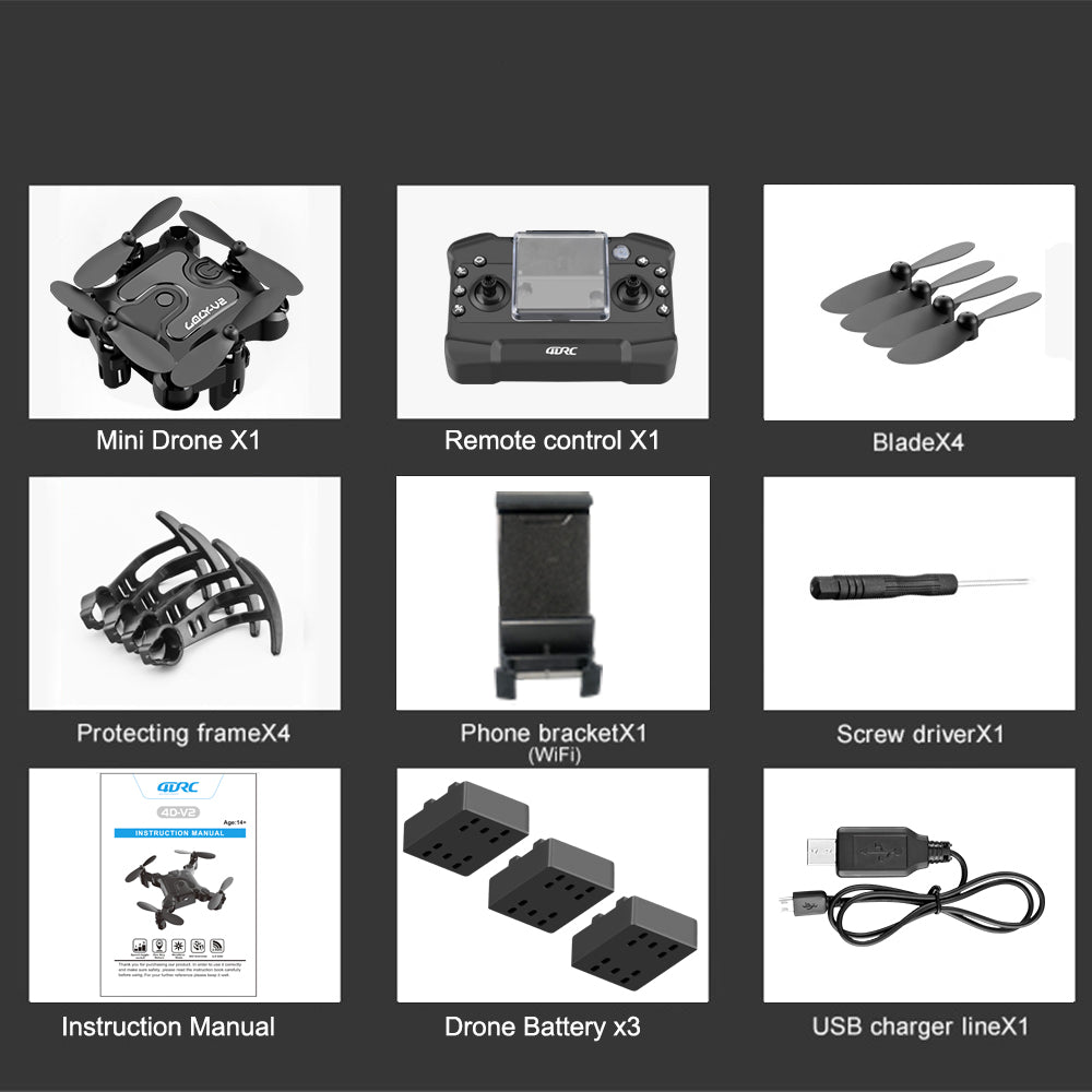 DE V2 Mini Drone Selfie WIFI FPV Avec caméra HD pliable bras RC Quadcopter Toy