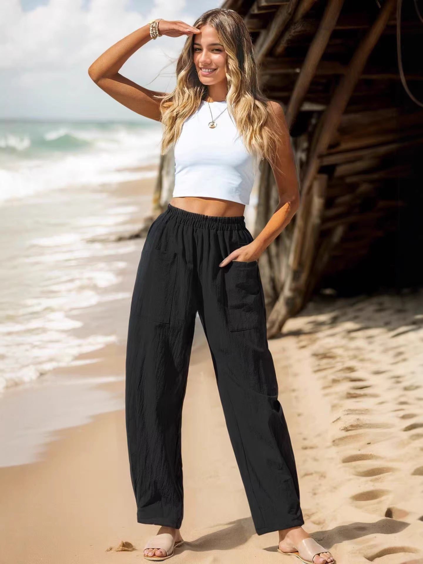 Vêtements pour femmes Amazon Printemps et été Styles coton et lin pantalons occasionnels vacances St