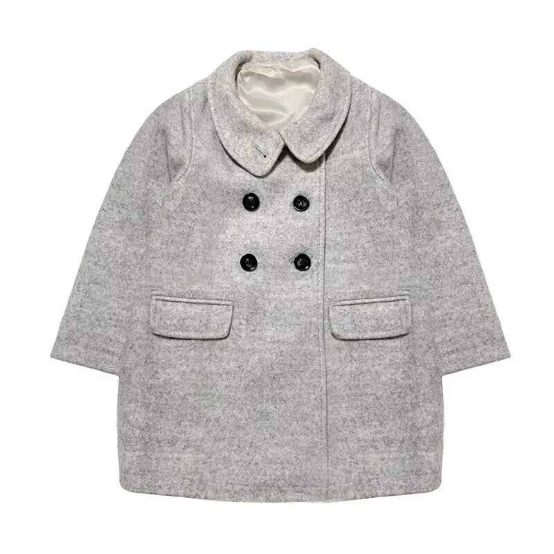 Filles Vintage Princesse Doll-Style Veste gris Outwear Woolen Manteau 2-3-4-5Y