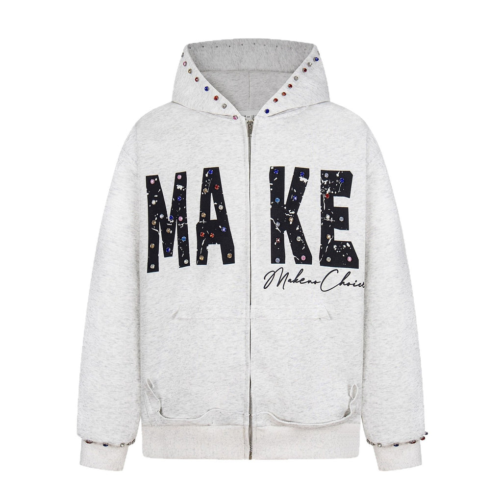 Chandail Zip-Up à capuche couleur Diamond-Beaded