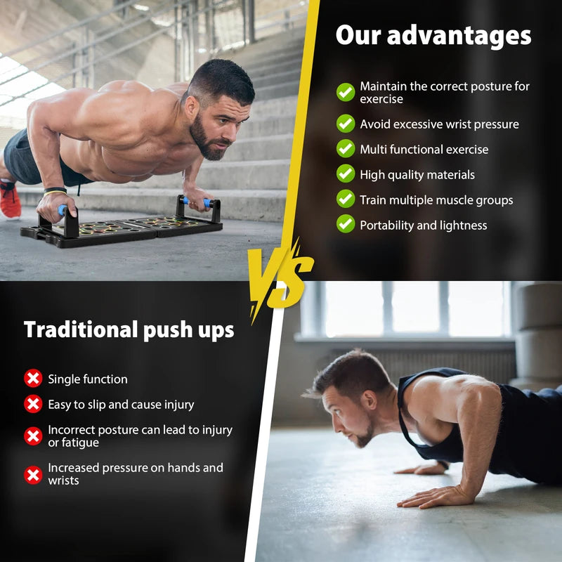 Planche pliable multi-usages portable avec poignées et bandes de résistance - Fitness