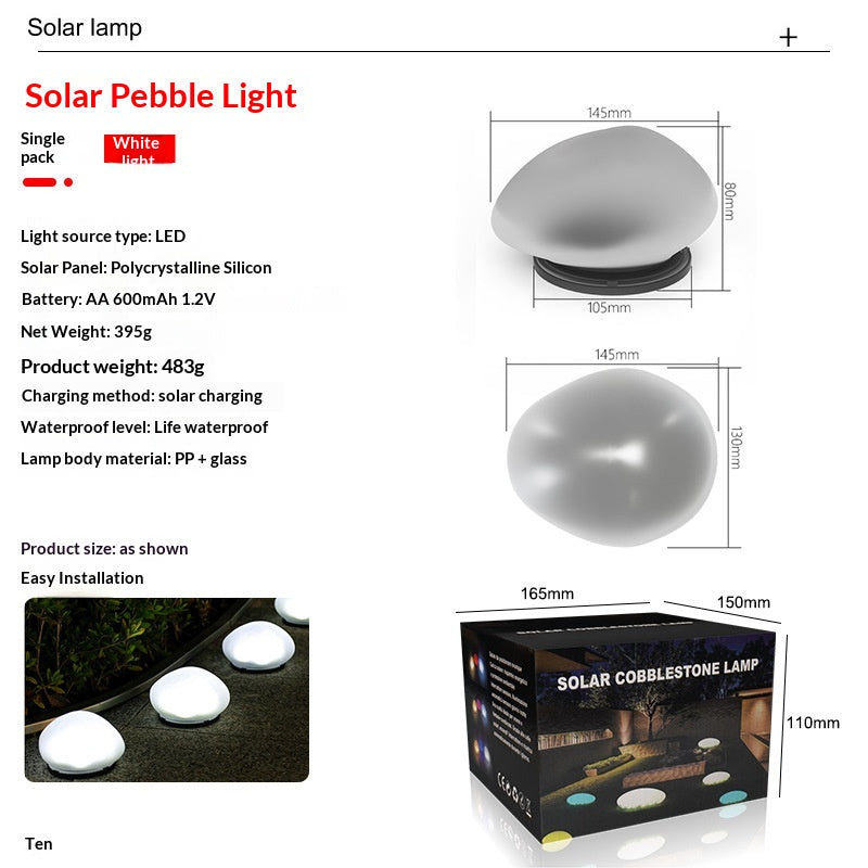Solar Outdoor Pebble Garden Décoration pelouse paysage pierre nuit lumière