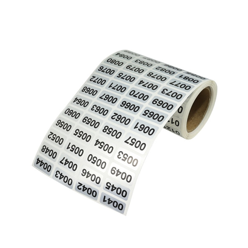 1-2000 Étiquette numérique Numéro de série Sticker Matte Silver Adhesive Label