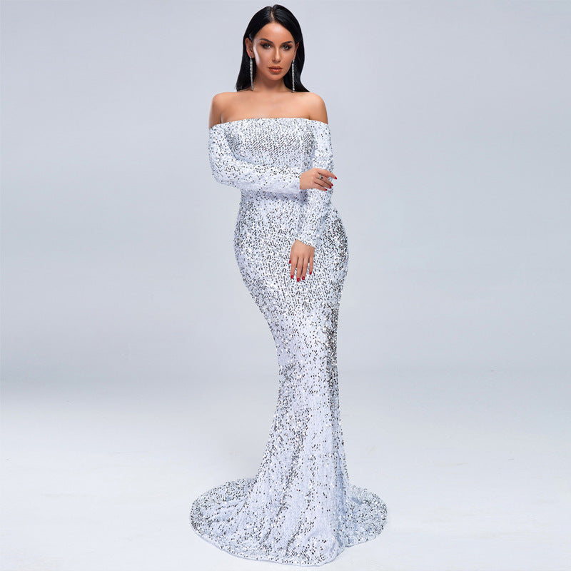 Robe de soirée pour sequins à manches longues sexy