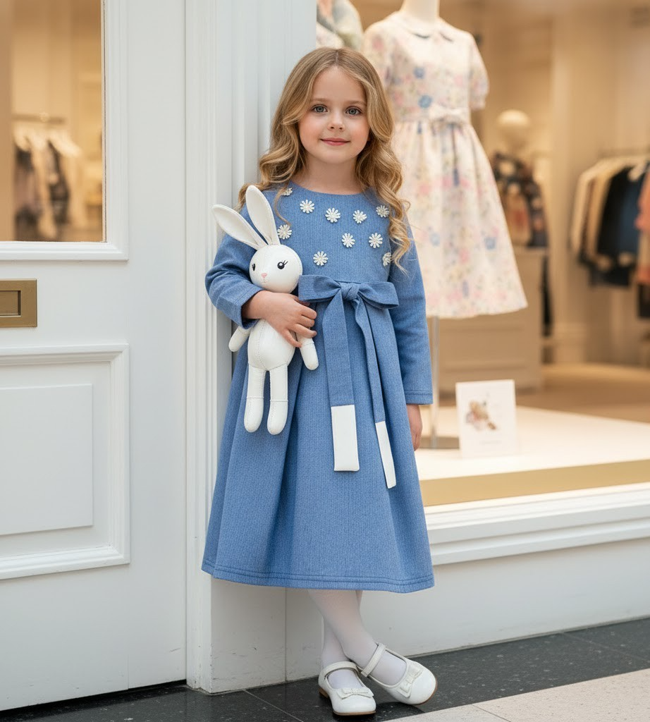 Filles Vieille Jupe Long Coton Doublure Princesse Bleu Coton Party Robe