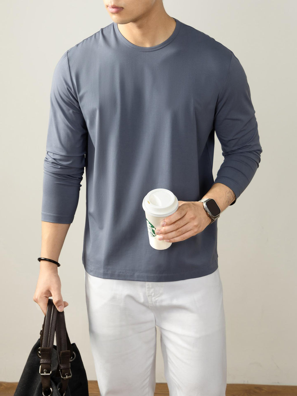 T-shirt en coton à manches longues Langan Modal pour hommes