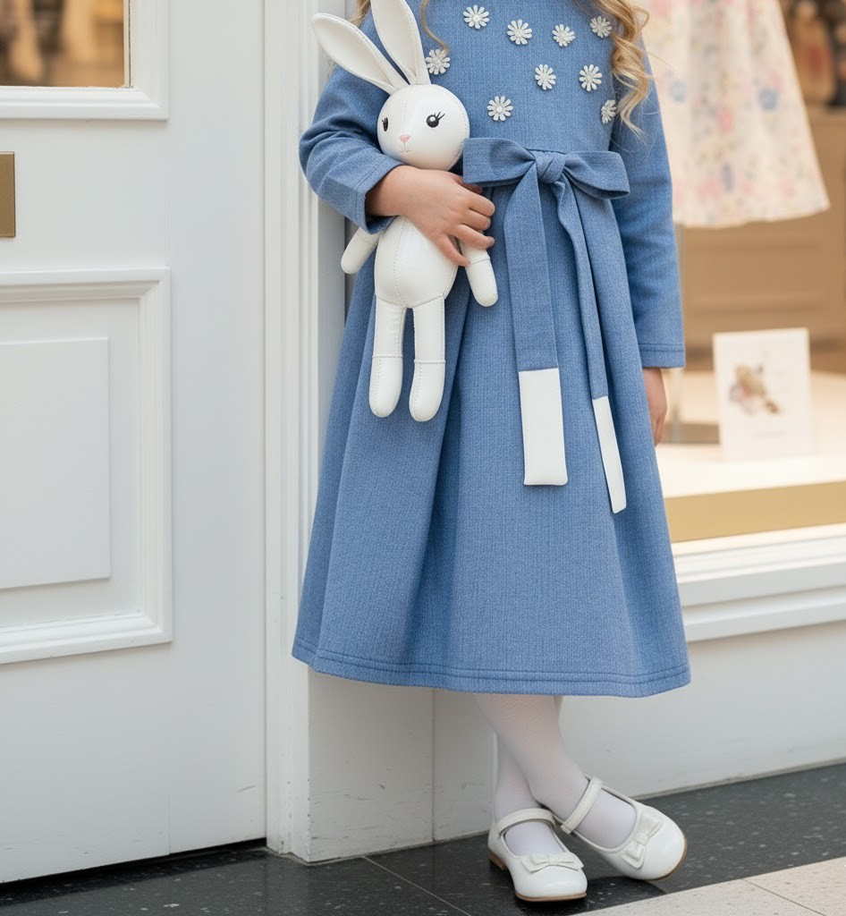 Filles Vieille Jupe Long Coton Doublure Princesse Bleu Coton Party Robe