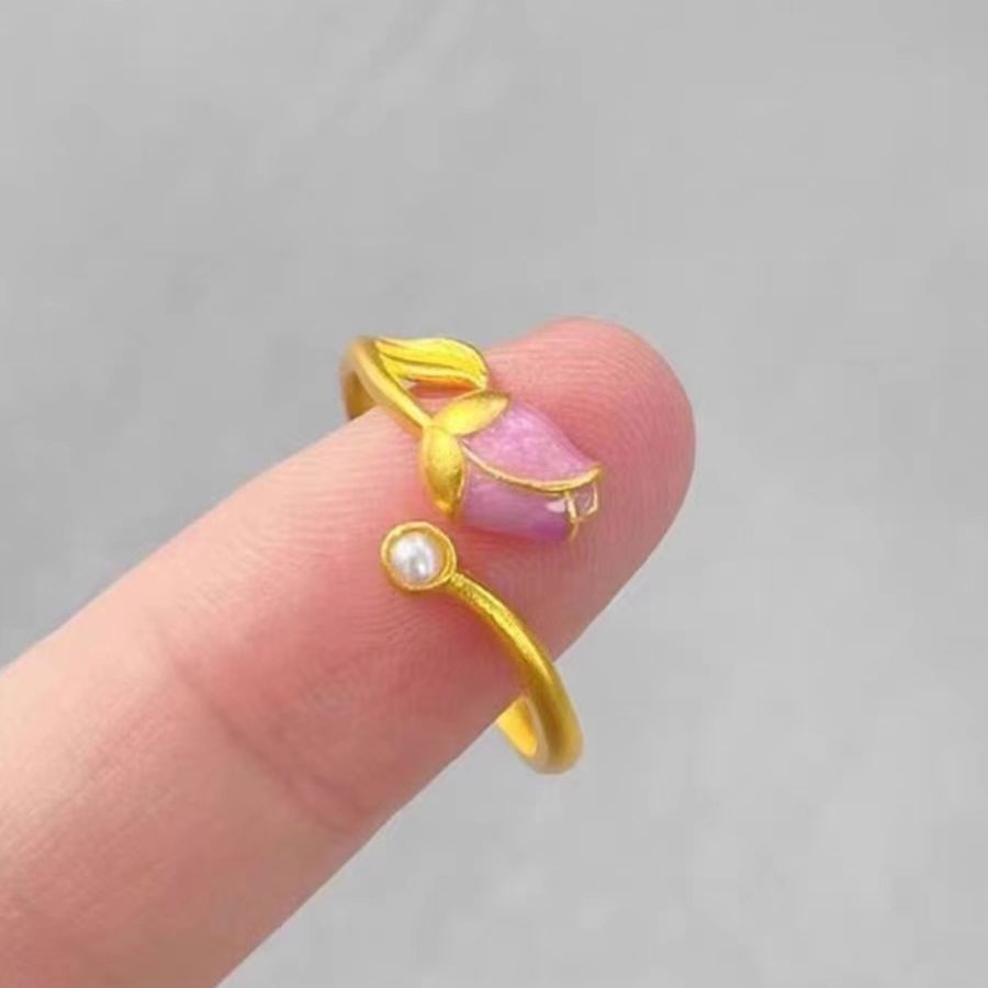 Bague de tulipe dorée à bout ouvert