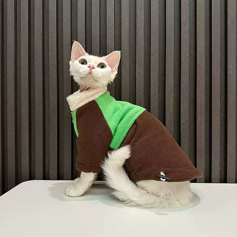 Manteau pour chat sphynx en polaire double épaisseur, ajustable