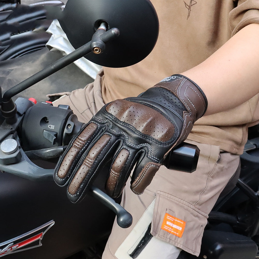 Gants de moto en cuir d'équitation à écran tactile respirant résistant à la chute pour hommes