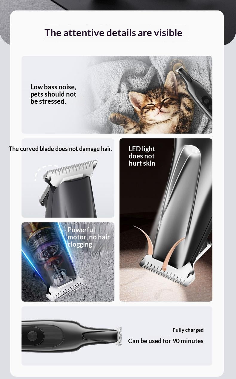 Clipper sans fil lavable à corps entiers pour animaux de compagnie à faible bruit