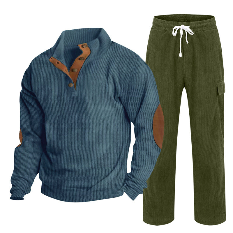 Hommes Corduroy Button-Down Henley Chemise et pantalons à queue droite