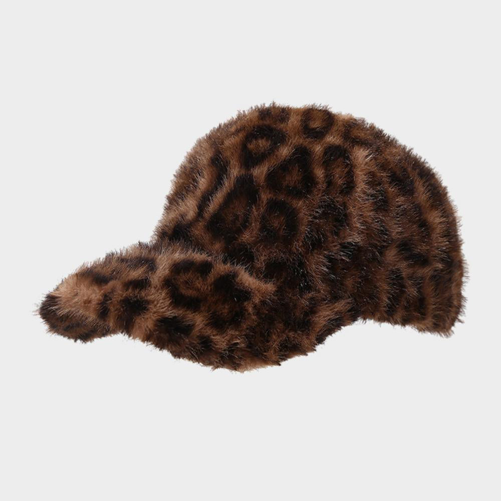 Retro Plush Leopard imprimé chaud Casquette de baseball en style coréen. Élégant et Versa