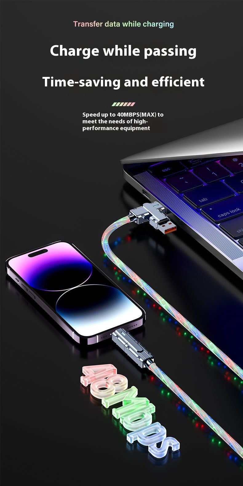 Star Sky Magnifique Streamer couleur charge rapide 4-en-un câble de charge lumineuse