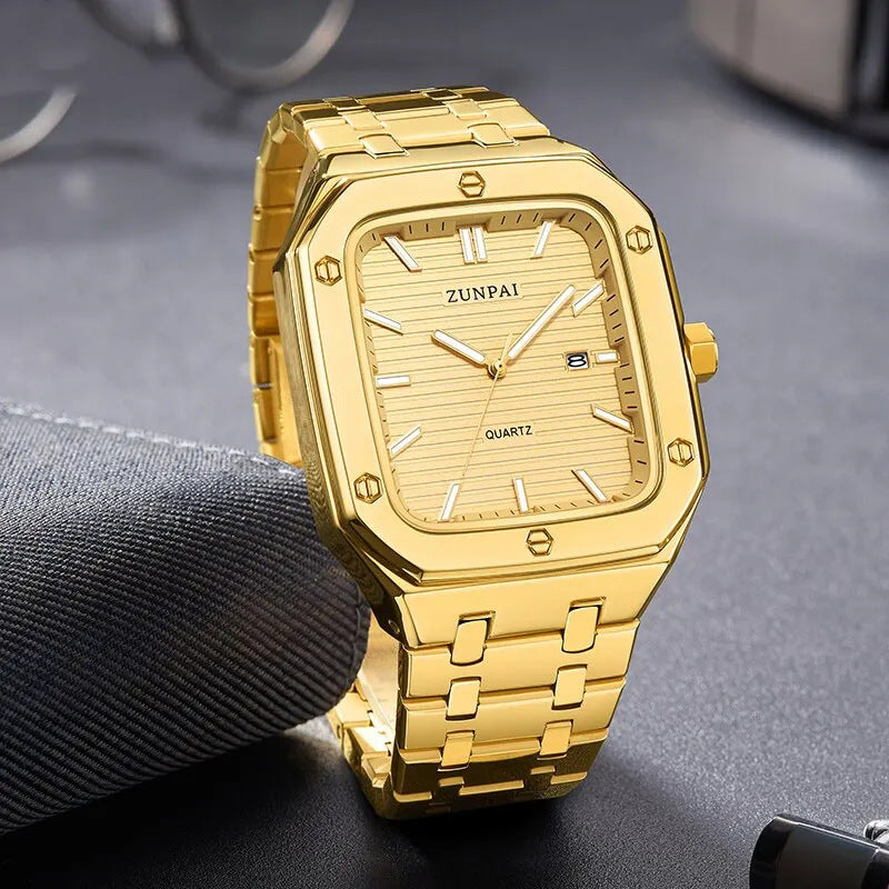 Montre carrée en acier inoxydable élégant pour hommes