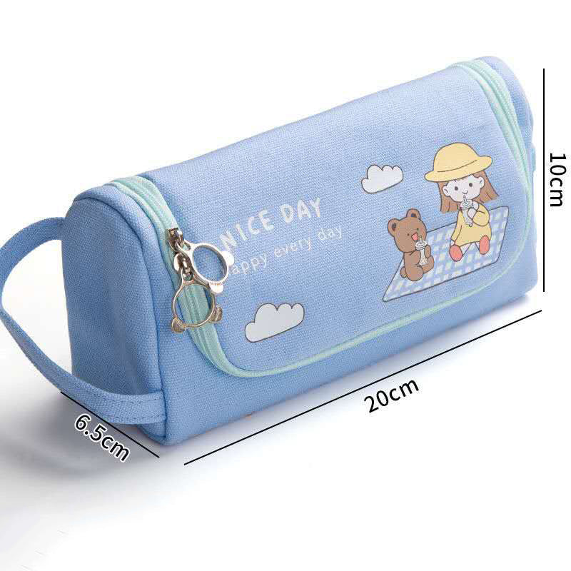 Toile Crayon cas grande capacité simple fille japonais mignon fille Cœur papeterie Box Kore