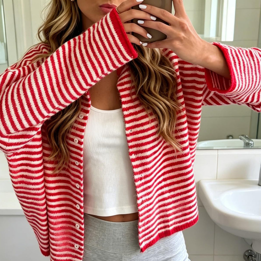 Haut de Cardigan à épaulettes à tête unique, à rayures contrastantes