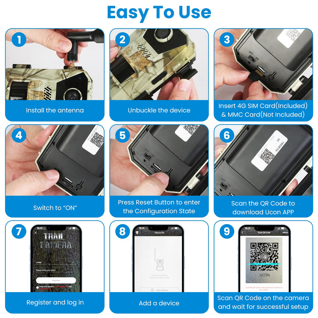 1Pc 4G 4K 30FPS Solar Trail Camera Outdoor Wildlife Camera Motion activé IP66 Waterproo