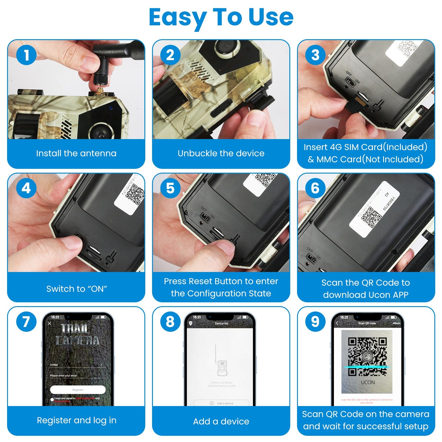 1Pc 4G 4K 30FPS Solar Trail Camera Outdoor Wildlife Camera Motion activé IP66 Waterproo