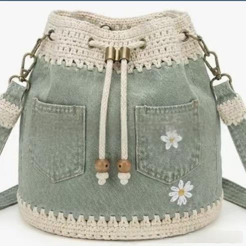 Femmes Versatile Retro Denim Patchwork Crochet Sac