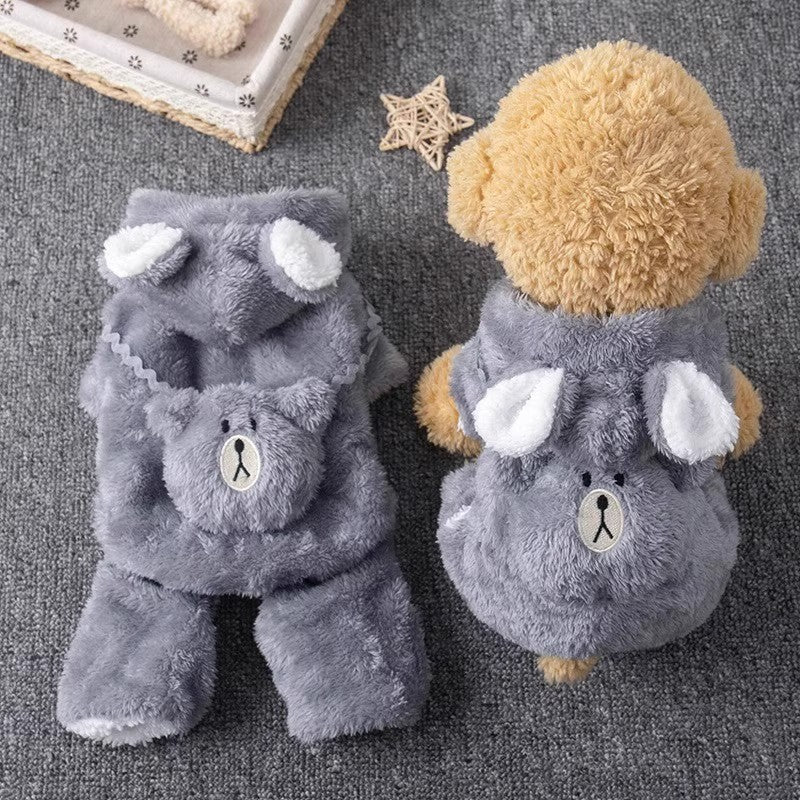 Vêtements pour animaux de compagnie d'hiver en peluche style ours quatre pattes Outfit doublé de polaire et extra-épaisseur