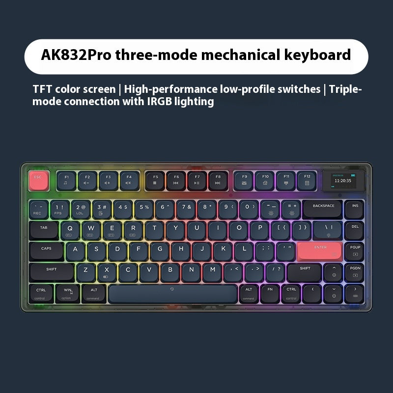 Ajazz AK832PRO écran couleur filé Bluetooth 24 3 modes porte-clés mécanique