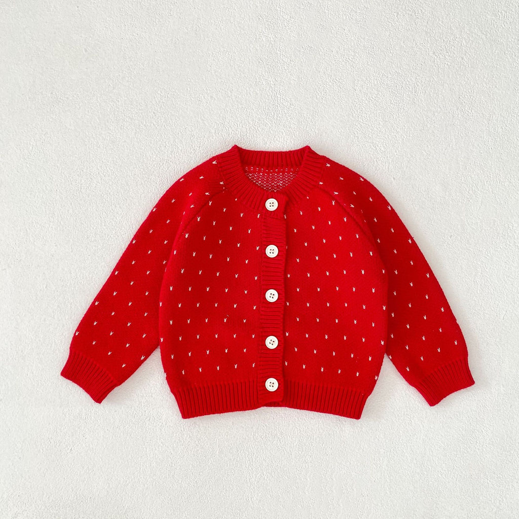 L'automne pour les enfants Sweet Baby Girl's Jacquard Red Knitted Coat Cardigan
