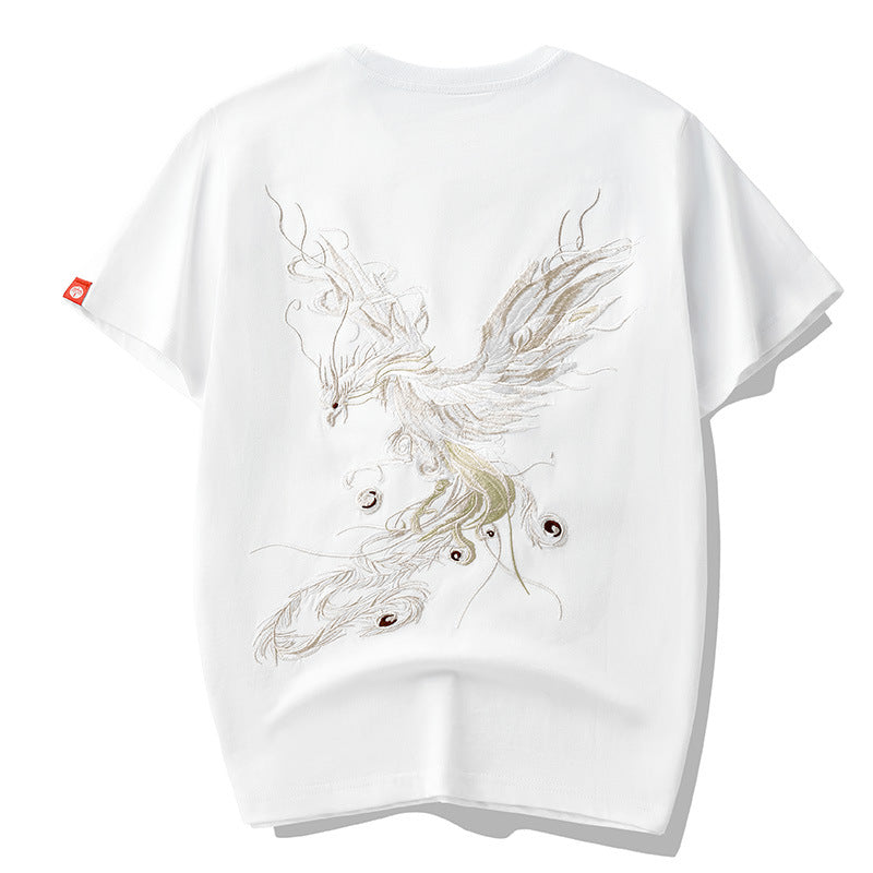 National Tendance Chinese Style Homme Phoenix Brodé demi manches Streetwear Marque