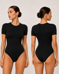 Bodysuit à manches courtes en col rond pour femmes Soft Stretch Basic Fitted One Piece Top