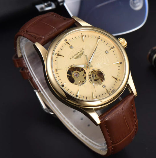 Montre en cuir véritable étanche avec un mouvement mécanique entièrement automatique