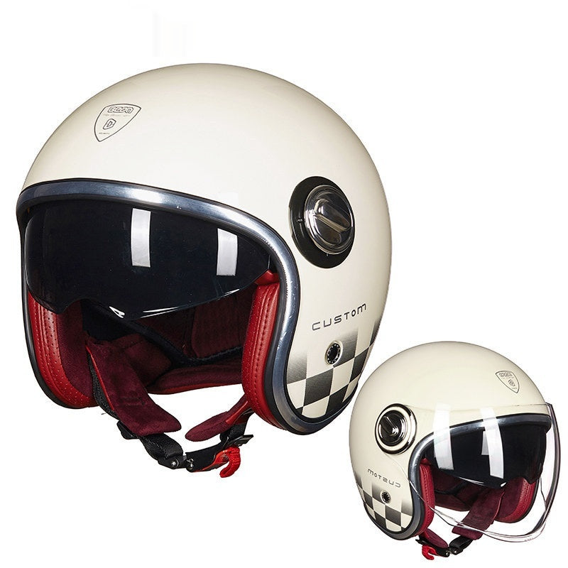 BEON Double Lens Moto Casque Hommes et Femmes Quatre Saisons Demi Casque Couvert Elec